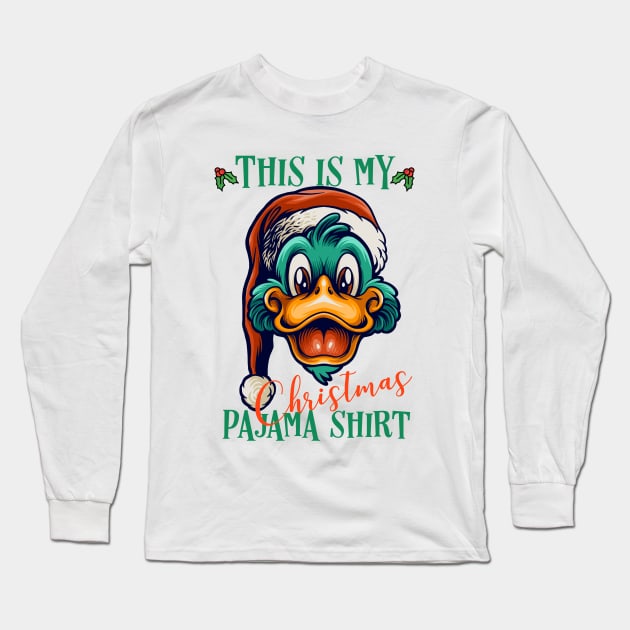 This Is My Christmas Pajama Outfit Xmas Lights Funny Duck Long Sleeve T-Shirt by Yourfavshop600